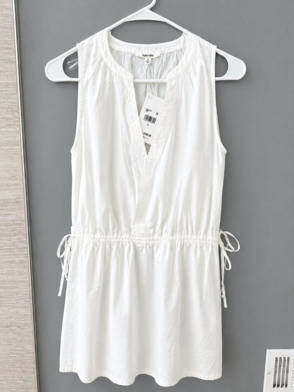 Splendid Chase Cotton Poplin Dress | White Mini | Drawstring Waist | Size S